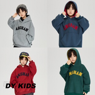 宋大牙2026冬加绒韩版宽松保暖帅气过年红帽衫中大童上衣时髦打底