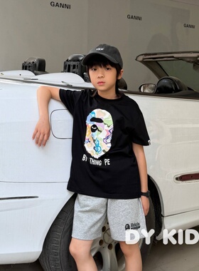 B多色A彩印核心亮点26夏季纯棉迷彩个性男女儿童同款短袖上衣帅6