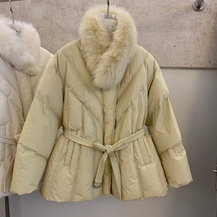 韩系中长款羽绒服女收腰显瘦甜美名媛风毛领加厚保暖外套