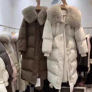 真狐狸毛领羽绒服长款过膝收腰显瘦新国标白鸭绒感