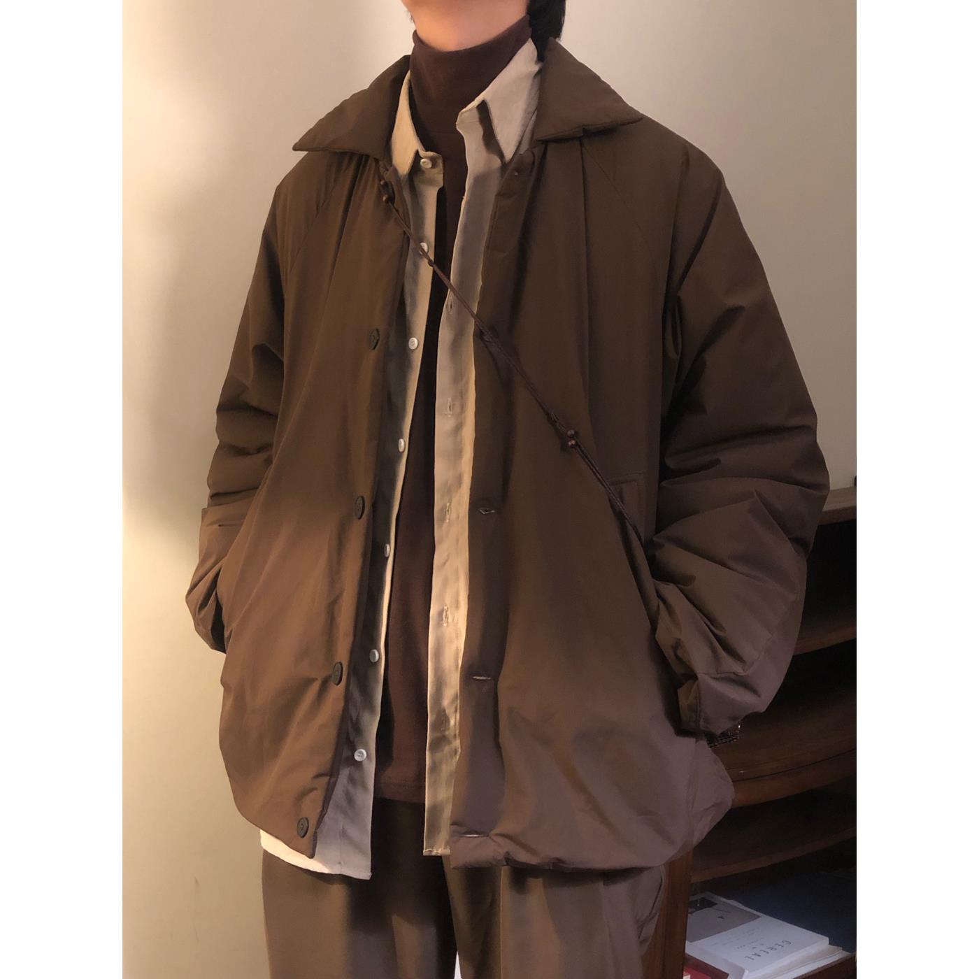 Nagawl冬季新宽松美国覆古时尚品牌翻领加厚棉质外套男士香港风格