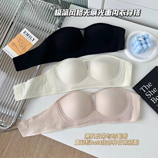 悬浮软支撑无肩带内衣女固定杯小胸聚拢防滑抹胸式薄款不空杯文胸