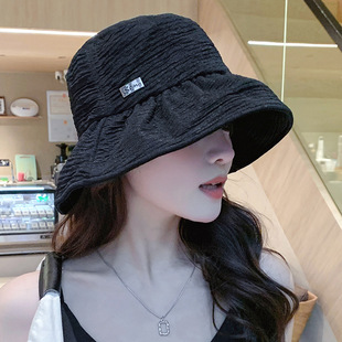 防晒帽女2026春夏新款 太阳帽子 褶皱遮阳帽防紫外线旅游渔夫帽夏季