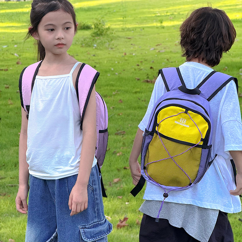 森系ins新款高颜值清新甜美撞色拼接背包儿童简约轻便户外双肩包