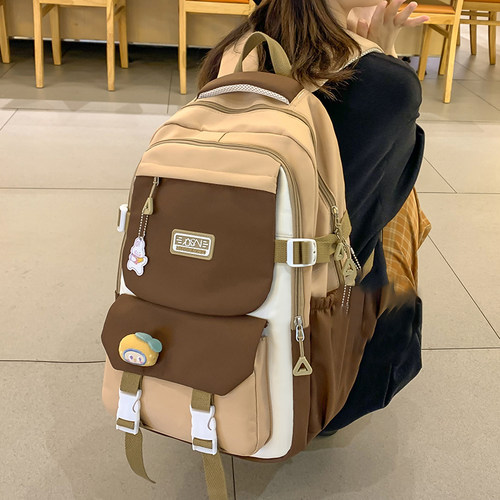 双肩包韩版大学生撞色背包
