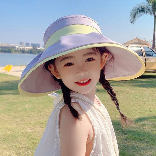 儿童大檐防晒帽子女孩夏季小学生出游防紫外线沙滩空顶遮阳太阳帽