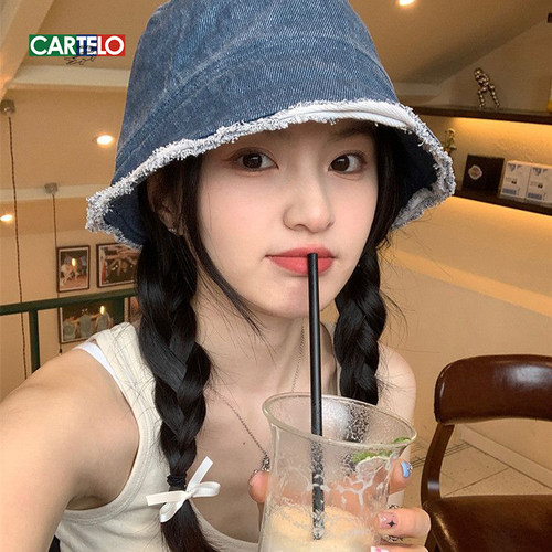复古做旧显脸小牛仔渔夫帽春夏薄款防晒盆帽百搭水桶大头围帽子女