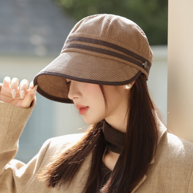 秋冬鸭舌帽2025新款帽子女款大头围保暖马术帽大帽檐显脸小渔夫帽