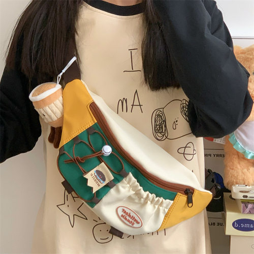 日系原宿胸包女复古撞色斜挎包