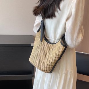 韓版 草編腋下包海邊度假風沙灘包女 ins復古編織托特包大容量新款