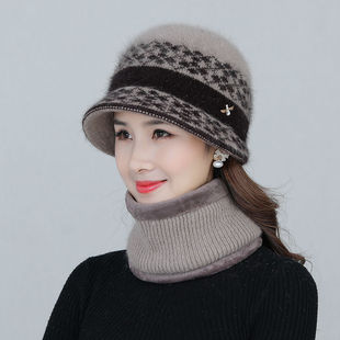 2025新款帽子女中老年妈妈秋冬老年人奶奶帽冬天围巾一体两件套