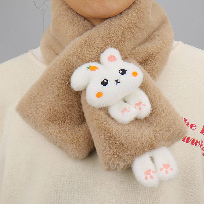 兔年新款成人儿童时尚围巾情侣礼物可爱毛绒兔子围巾保暖加厚百搭