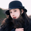 秋冬季 复古千金名媛黑色礼帽赫本风显脸小毛呢渔夫帽 帽子女法式