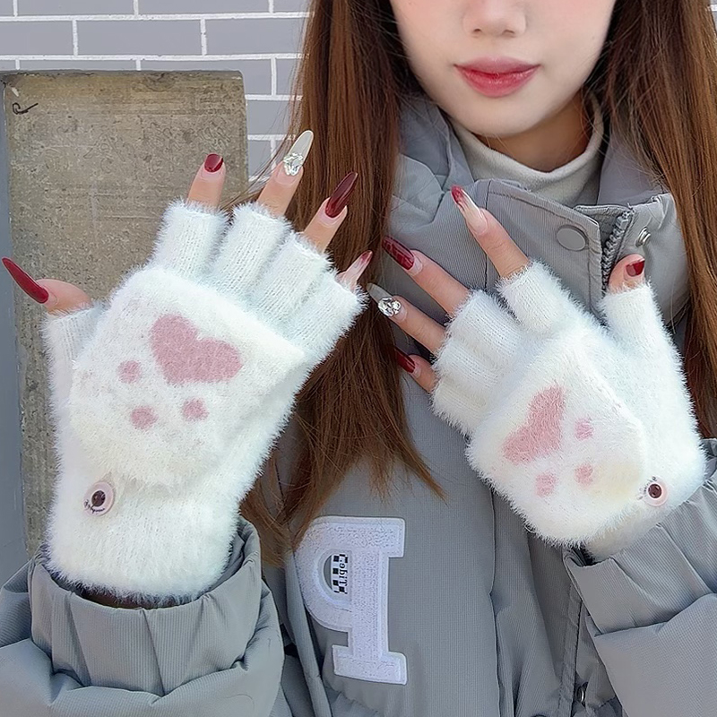新款毛绒手套可爱猫爪户外保暖