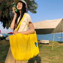 黄色帆布包韩系慵懒风2025新款包包大包松弛感托特包女大容量布包