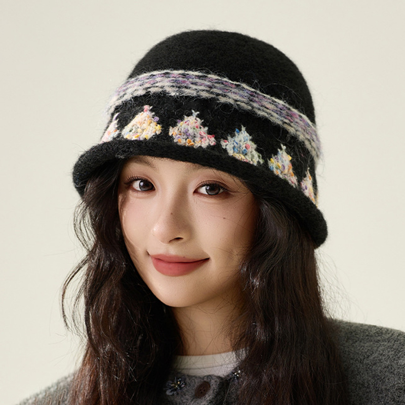 费尔岛提花针织渔夫帽子女款2025新款秋冬保暖百搭毛线盆帽显脸小