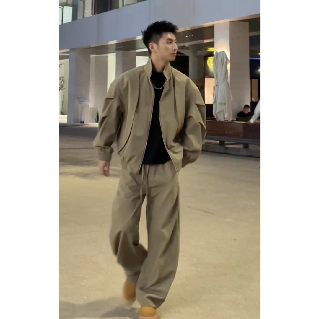 今年流行特惠AIe早秋冬新款慵懒感男装百搭纯色潮流立领轻熟风极