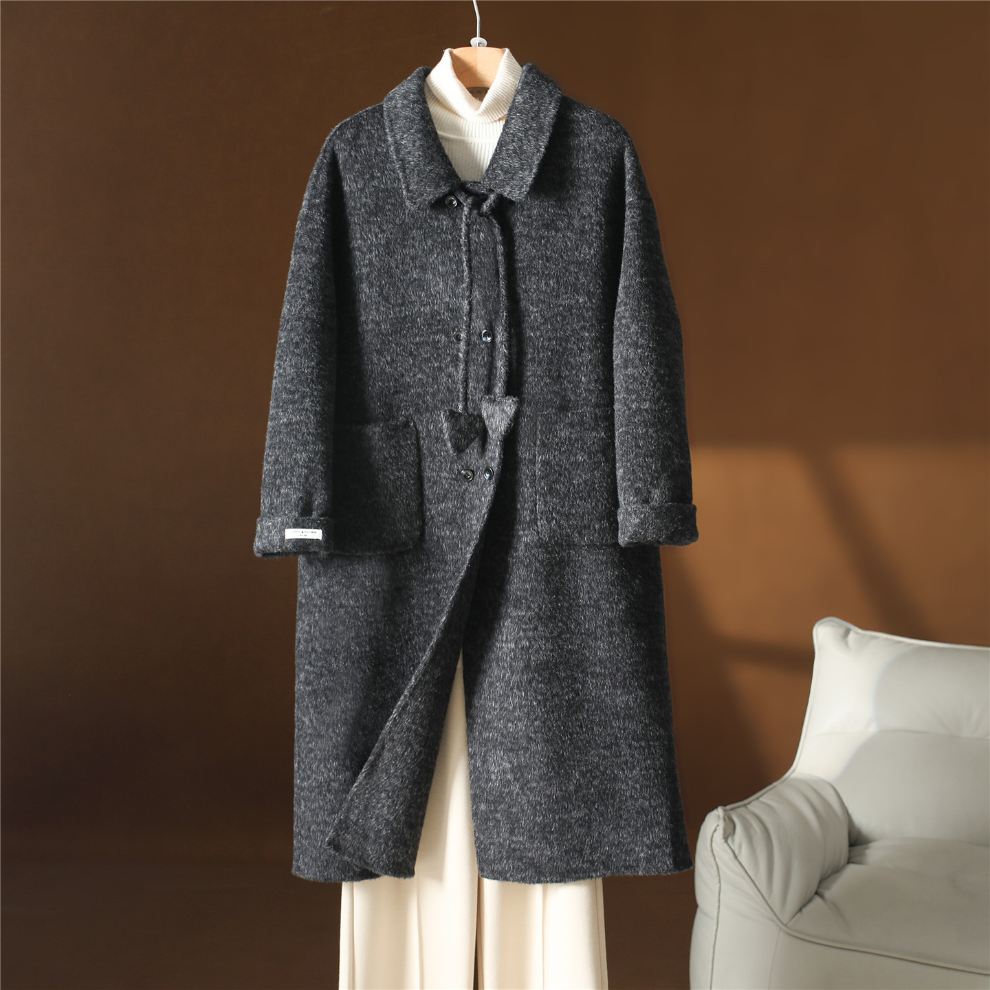 今年流行特惠25秋冬新款双面羊绒大衣宽松单排扣韩版长款纯羊毛