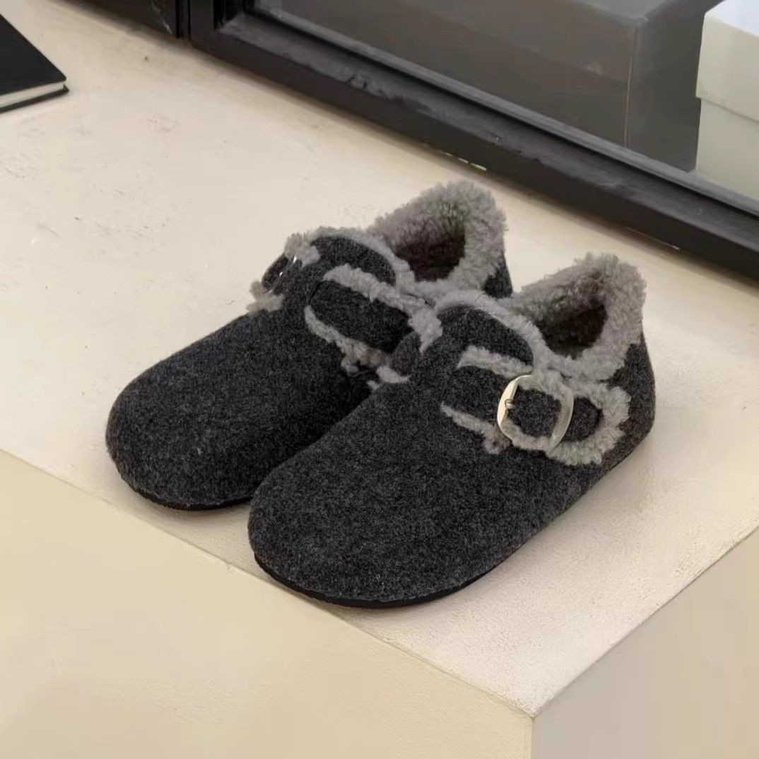 今年流行特惠厚底毛毛鞋女外穿2025秋冬新款复古加绒保暖勃肯鞋一
