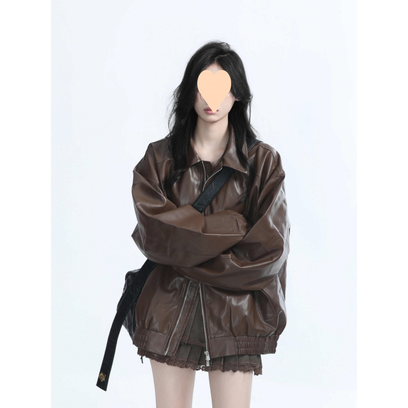 今年流行特惠2025新款美拉德棕色机车皮衣外套女秋季美式复古