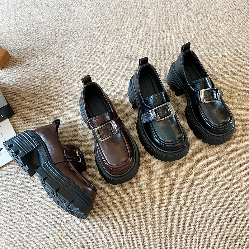 今年流行特惠618-21英伦复古乐福鞋女2025新款小个子厚底小皮鞋高