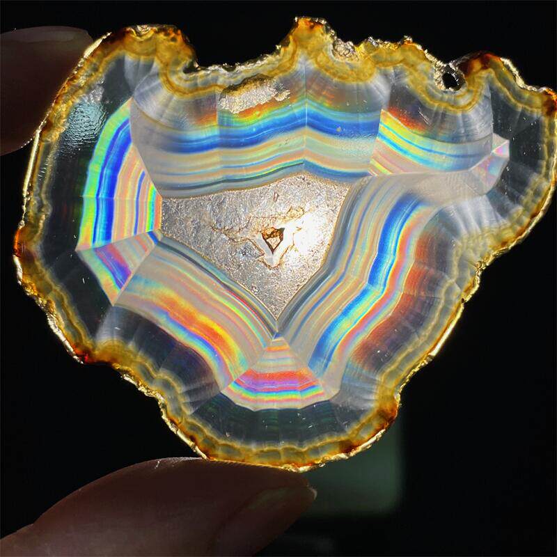 천연 크리스탈 LRLS 아이리스 마노 조각 다채로운 조각 DIY 미네랄 크리스탈 표본 컬렉션 원래 돌 진자