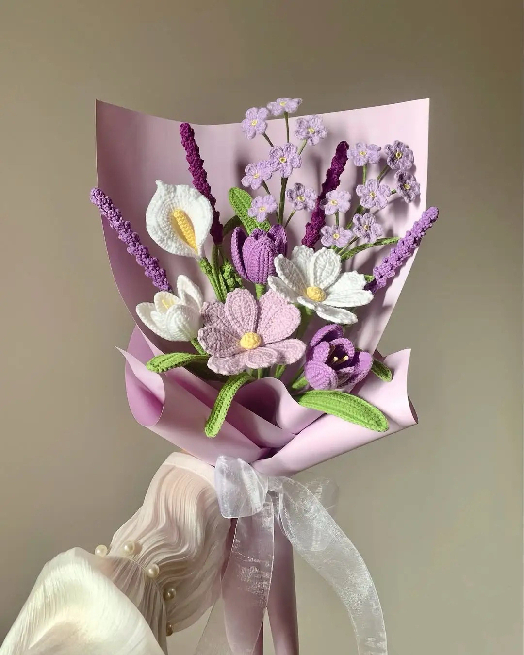 手工编织郁金香混搭花束diy材料包自制毛线仿真花送朋友闺蜜礼物