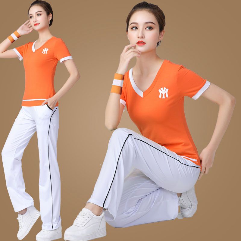 时尚广场舞舞服套装大全女大码纯棉运动舞蹈服两件套团体操演出服