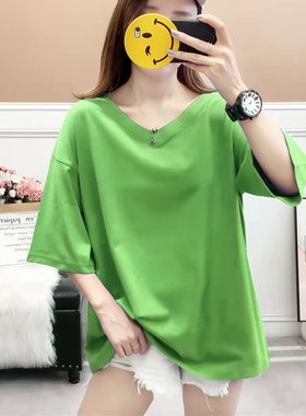 夏季韩版300斤胖mm宽松显瘦短袖T恤女装230加肥加大200百搭上衣潮
