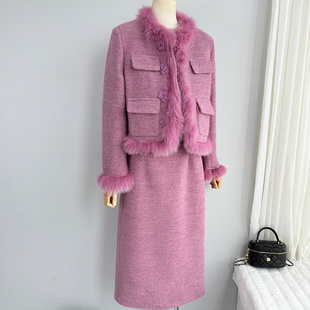 高定皮草小香风羽绒服套装女冬2025新款千金名媛气质高级感两件套