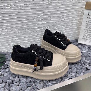 真皮厚底老钱风增高鞋2025秋季新款磨砂皮松糕底休闲大头运动板鞋