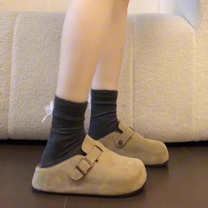 真皮厚底内增高勃肯鞋女包头半拖