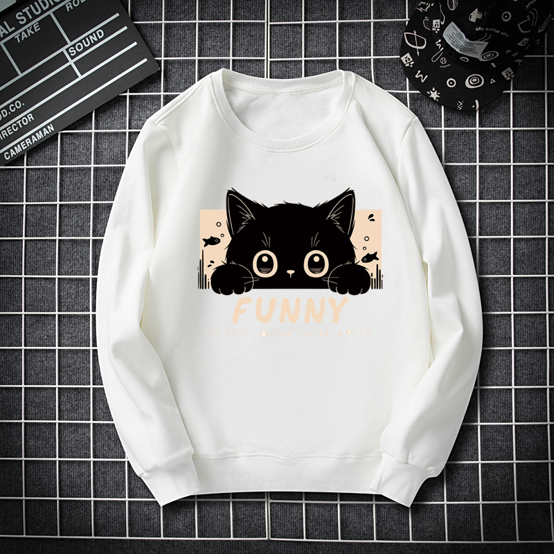 纯棉春秋潮牌运动白色卫衣女薄款美式复古宽松圆领加绒加厚情侣男