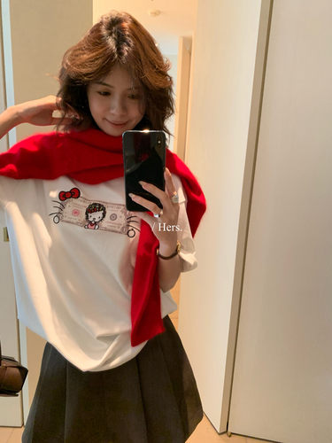 Hers简约风纯色圆领短袖T恤女宽松显瘦百搭上衣女