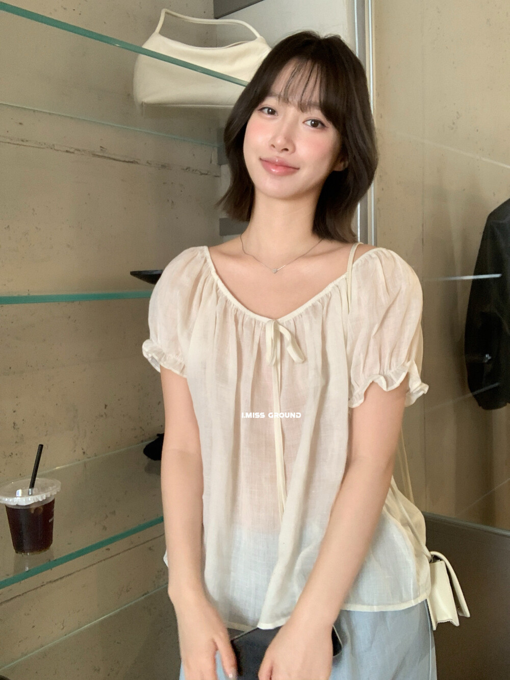 IMISS简约风纯色衬衫女宽松显瘦百搭上衣