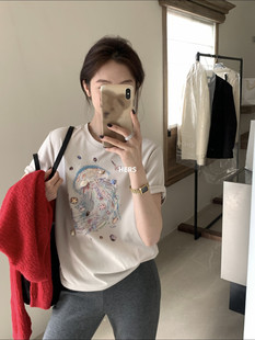 宽松上衣 新款 Hers韩系简约百搭气质贝壳印花短袖 T恤女26春季