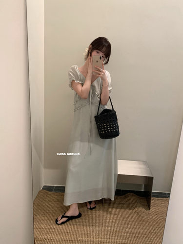 IMISS法式复古气质收腰显瘦连衣裙女夏季新款高级感气质长裙