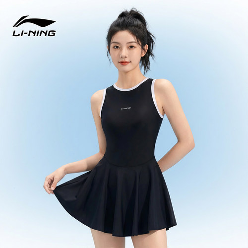 李宁小黑裙泳衣女高级感遮肉显瘦