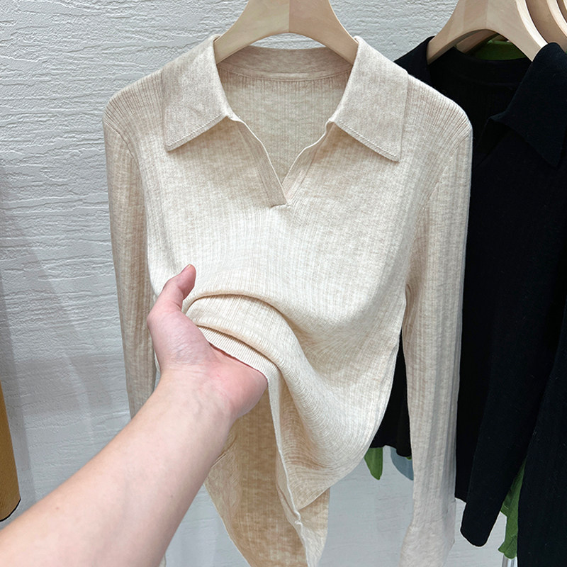 polo翻领毛衣针织衫女打底衫