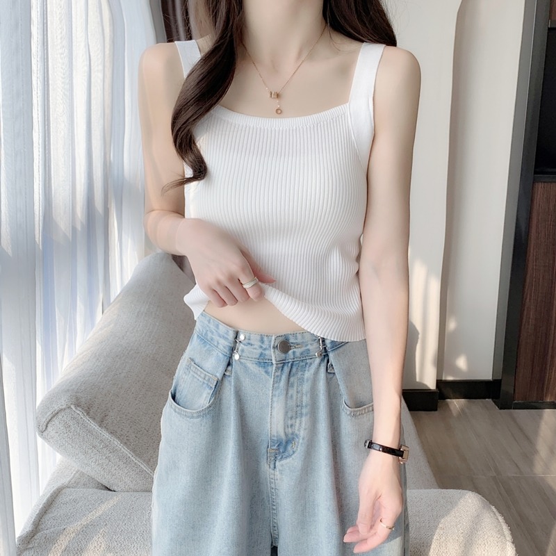 白色小吊带背心女2025年新款爆款西装内搭打底衫针织无袖短款上衣