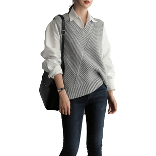 西装马甲针织背心女春秋2025年新款V领秋季毛衣坎肩外穿棉线马夹