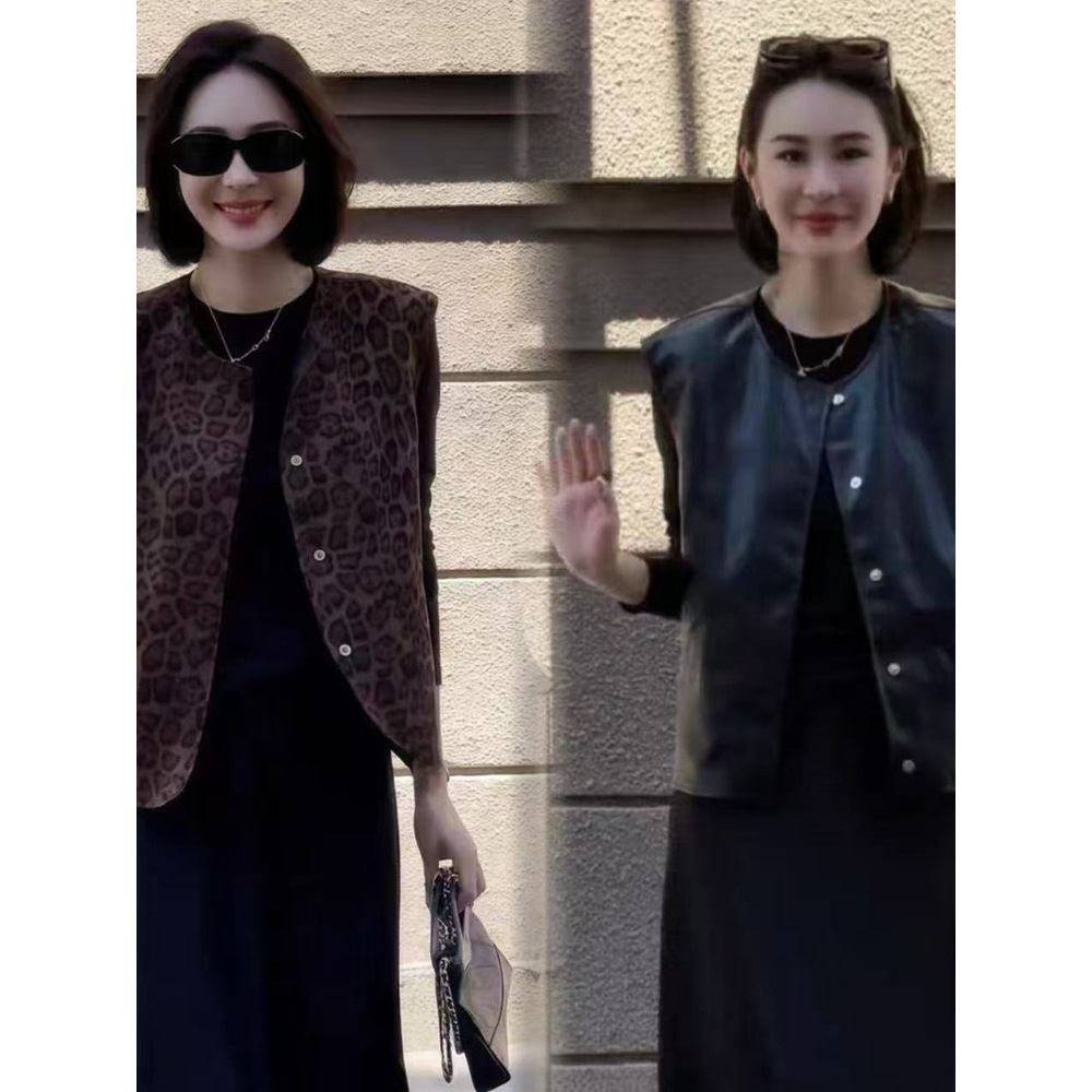 今年流行特惠双面穿秋季新款时尚休闲洋气百搭豹纹皮马甲女2025