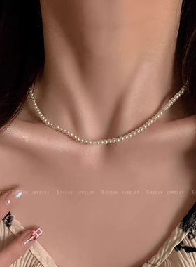 2 3mm小米珠珍珠澳白正圆无暇强光项链 专柜正品现货2024新款爆款