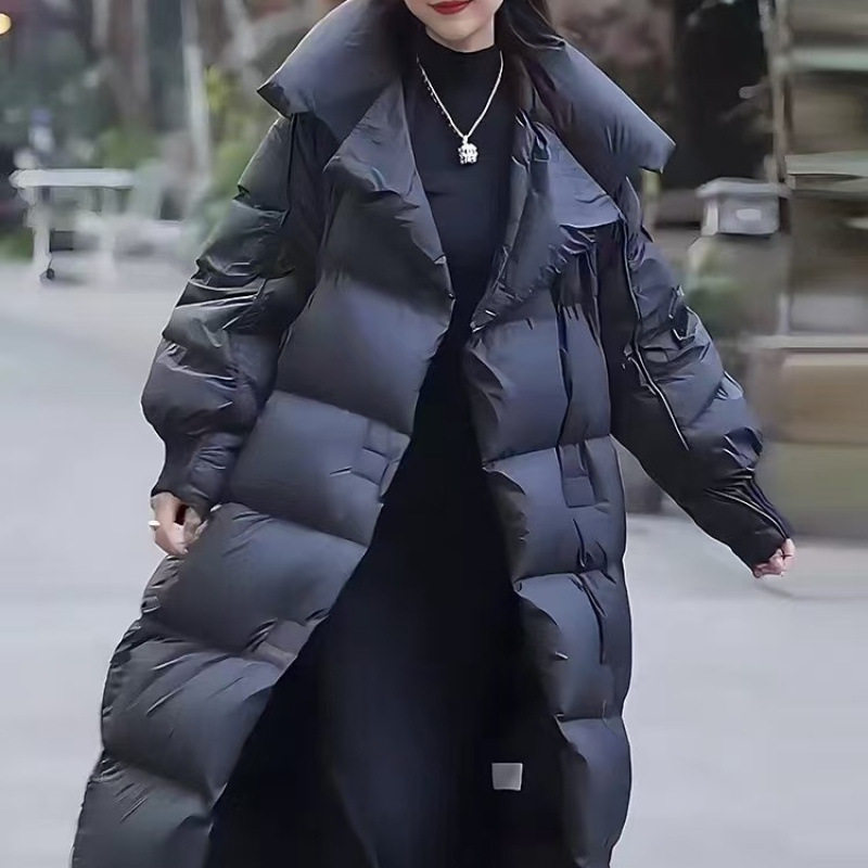 韩版鹅绒羽绒服女西装领2025年加厚过膝长款保暖外套