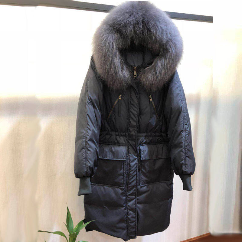 2025新款羽绒服女中长款韩版大毛领修身加厚过膝收腰宽松大码外套