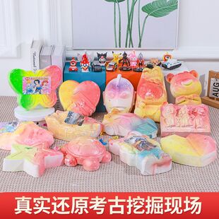 儿童考古挖掘玩具挖宝藏宝石恐龙夜光手工男孩女孩敲3到12石膏196