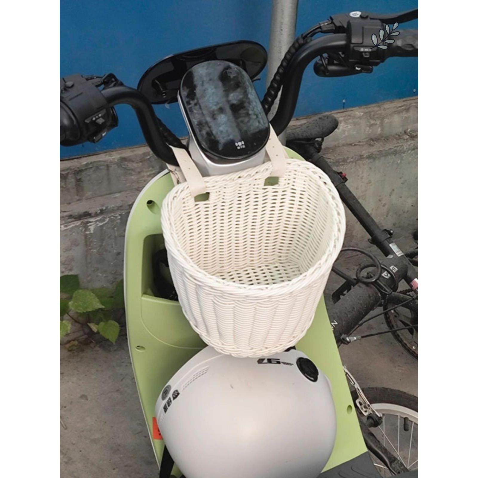 电动车挂包前置通用多功能储物自行车框藤编塑料挂兜复古收纳