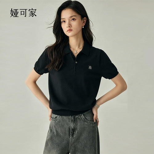 黑色经典短袖针织衫女复古休闲