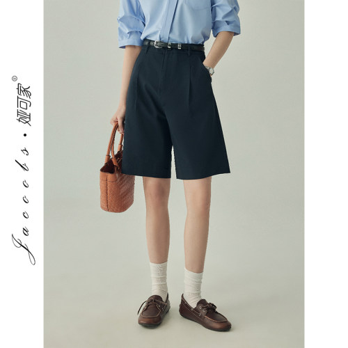 藏青色高腰休闲西装短裤女夏季