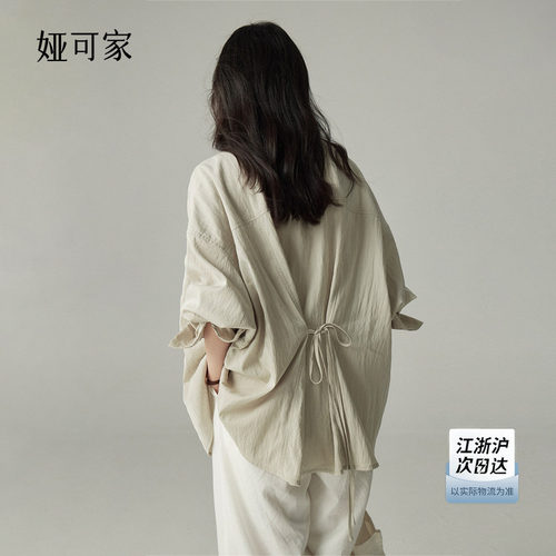 娅可家后绑带翻领衬衫女2026新款
